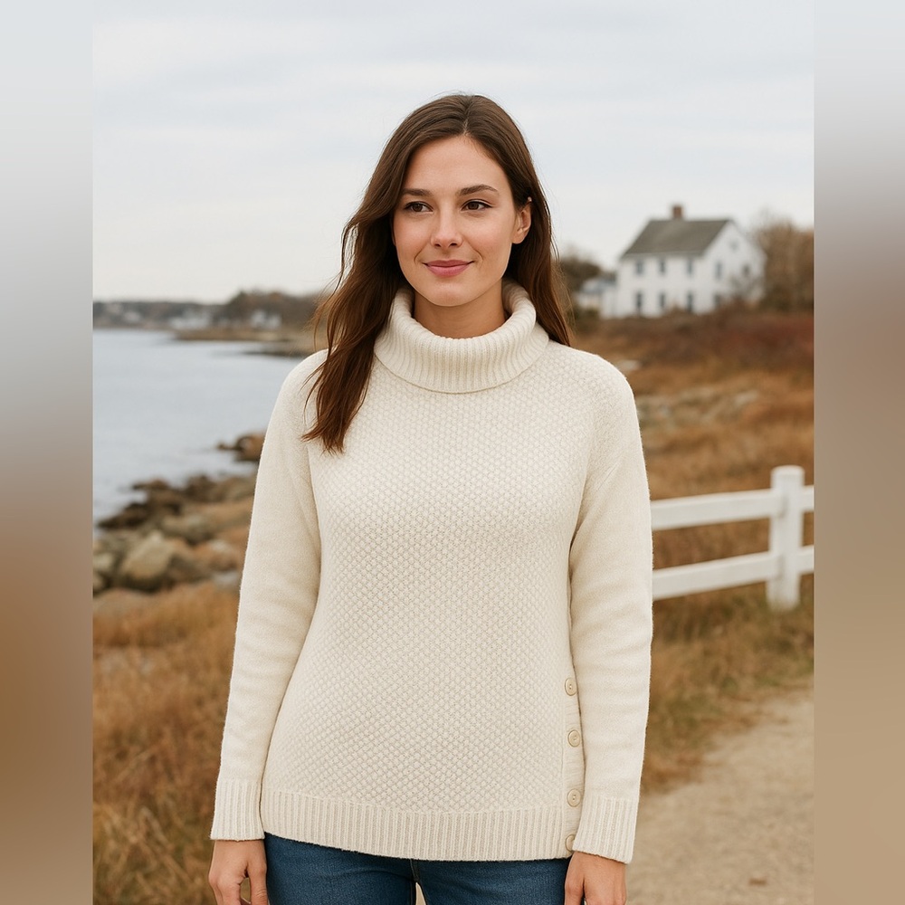 Cable knit turtleneck sweater. Cream/off-white  sweater. Sz XLP